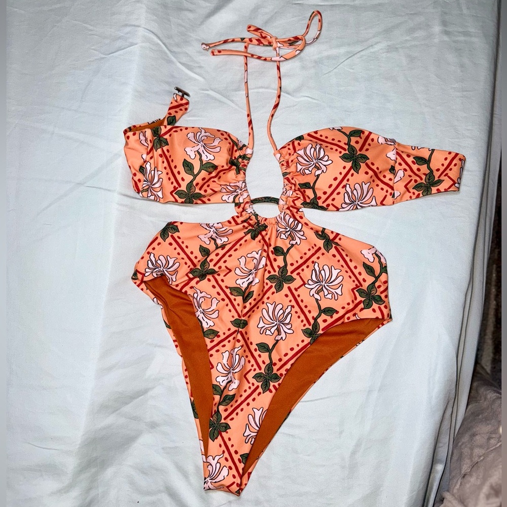 Orange Floral One-Piece Swimsuit
